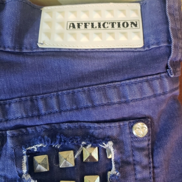 Affliction Studded Denim Cut-off Short Shorts- 24 - Picture 12 of 15